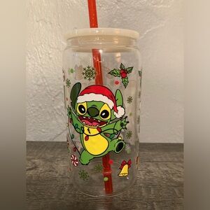 Disneys Christmas Stitch as the Grinch Glass Tumbler